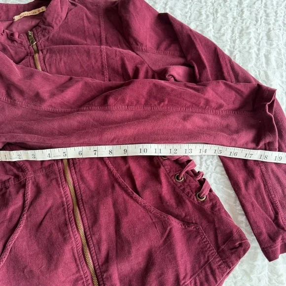 XCVI Wearables Larisa Corduroy Jacket Medium Burgundy Wine Zip Front Coat
